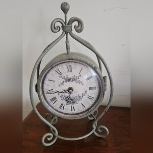 Vintage Gray Metal Table Clock